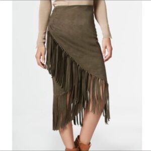 Suede Fringe Asymmetrical Skirt